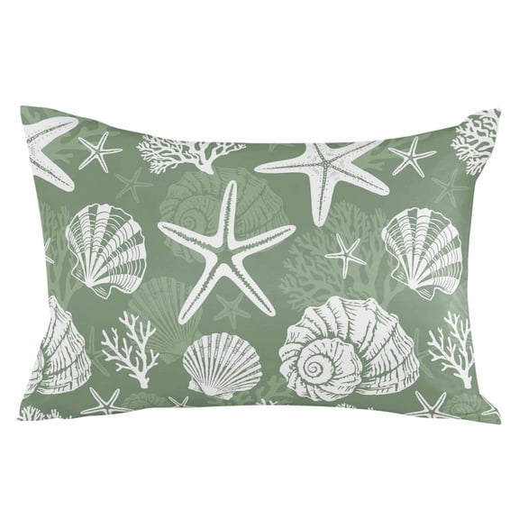Starfish Sage Green Coastal Throw Pillow Cover 16 x 24 Inch Decorative Pillow Cover Summer Nautical Shell Beach Lumbar Pillowcase Seasonal Rectangle Cushion Case for Couch Sofa Bed Living Room