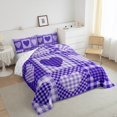 thumbnail image 3 of Feelyou Plaid Love Heart Full Size Comforter Sets, Modern Fashion Patchwork Bedding Comforter Set, Purple Check Buffalo Reversible Bedding Sets, Lightweight Room Decor, 3 Pieces, 3 of 8
