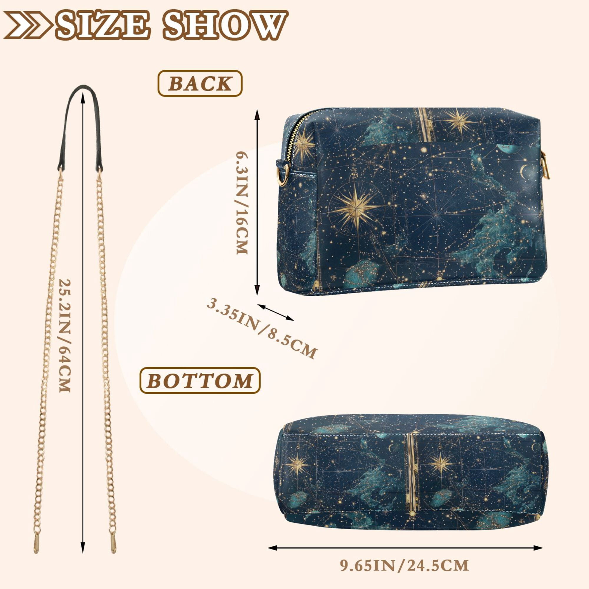 FORMRS Women Crossbody Purse with Chain Strap Vegan Leather Shoulder Handbag, Dark Star Map
