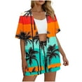 thumbnail image 5 of 2 Piece Outfits Summer Women,2 Piece Tropical Print Beach Cover up Set Kimono Top & Elastic Waist Shorts Vacation Outfits for Cruise Resort, 5 of 7