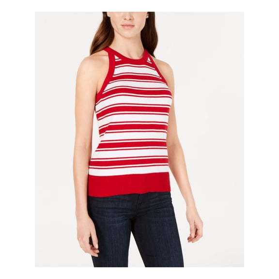 MAISON JULES Womens Red Striped Sleeveless Crew Neck Top Juniors L