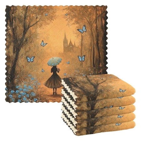 

WOBOGO Blue Butterfly Forest Kitchen Towels 6pcs Ultra Soft Absorbent Quick Drying Dish Cloths 11×11inch