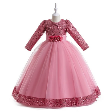 

Hbdhejl Toddler Girls Dress Kids Christmas Long Sleeve Print Tulle Embroidery Lace Ruffles Party Evening Dress Wedding Dress Princess Dress Pink 10-11 Years