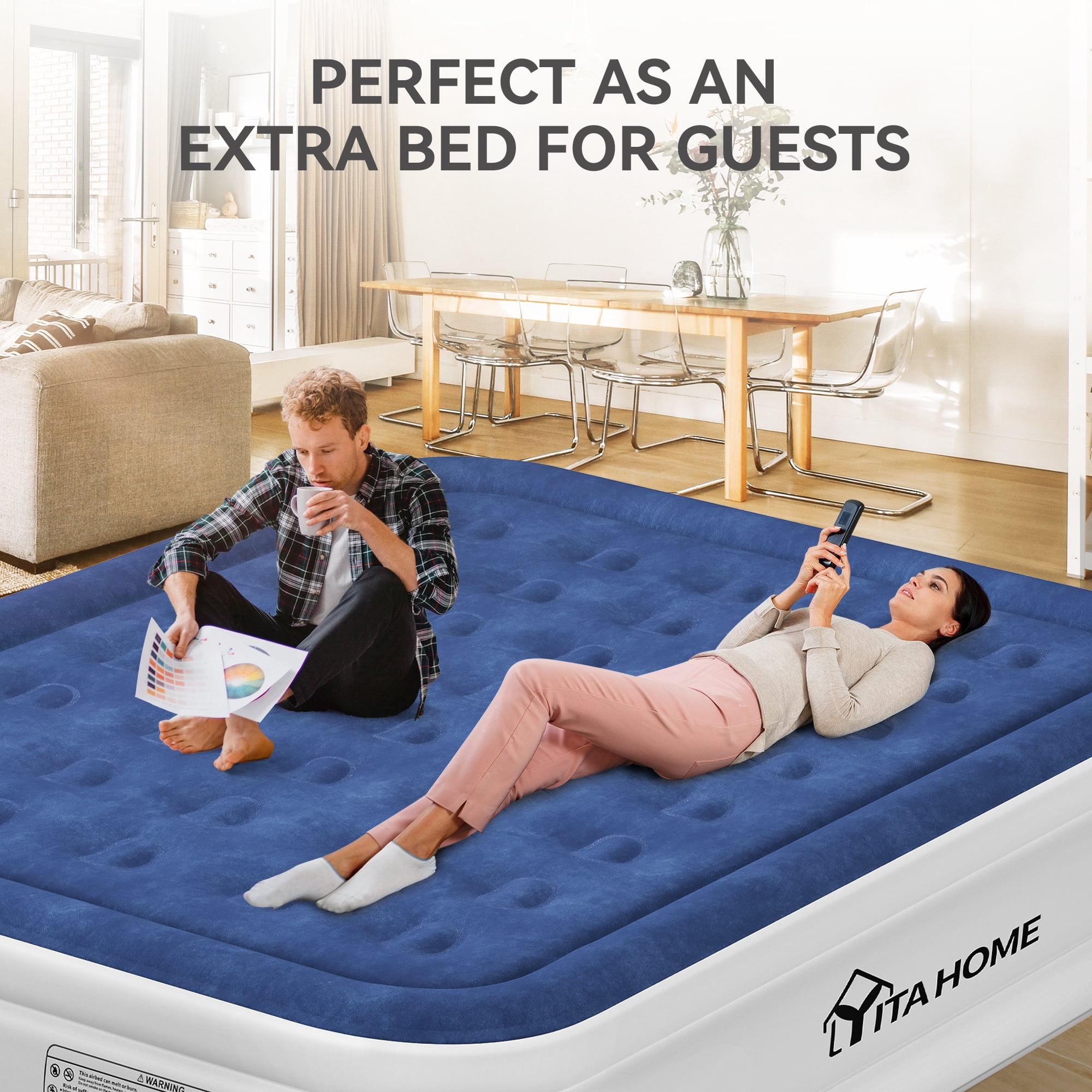 Uforic Queen Size Air Mattress with Integrated Pump, 18" Foldable Air Bed with Travel Bag, Luxury Raised Inflatable Mattresses, Ideal for Home, Travel & Camping  (Blue)