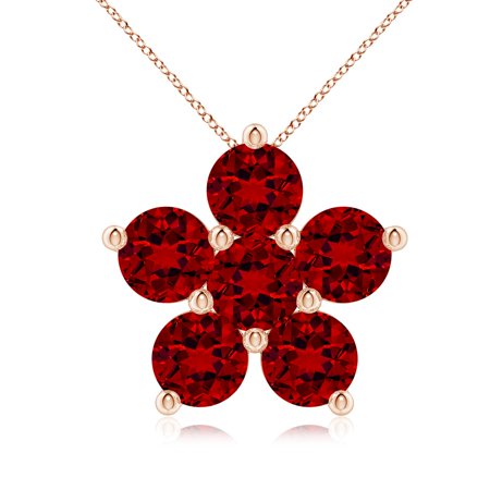 ANGARA Round Lab Grown 3.6 Ct Ruby Floral Cluster Pendant for Women in 14K Rose Gold (Size-5mm) | July Birthstone Birthday Anniversary Jewelry Gift for Women | Lab-Grown Ruby Necklace