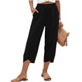 thumbnail image 5 of Aoiroe Women's Linen Capri Pants,Lounge Baggy Palazzo Trousers Casual Cotton Linen Pants Straight Leg Vacation Beach Crop Pant Womens Comfy Pants Wide Leg Pants With Pockets Black XL, 5 of 9