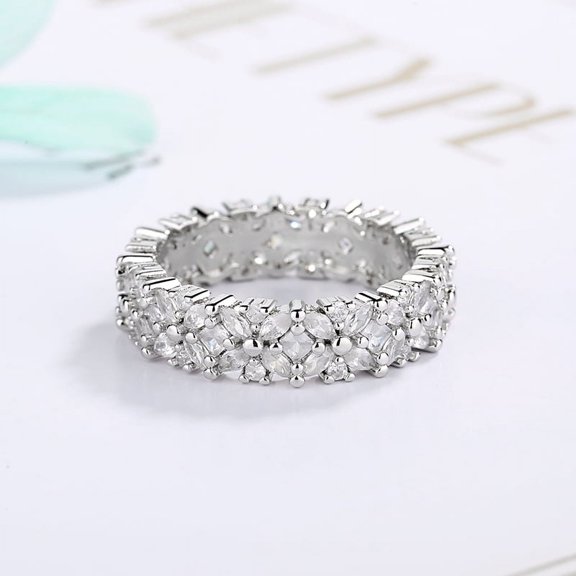 Sterling Silver Marquise-Cut Flower Ring With Simulated Diamonds