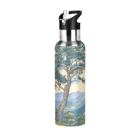 Yayeee 20oz Insulated Water Bottle Double Wall Stainless Steel with Flip Straw Lid, Beige Mountain
