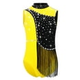 thumbnail image 2 of Nyeemya Children Girls Latin Dance Dress Color Block Tassel Fringed Leotard Figure Skating Bodysuit Yellow 6, 2 of 4