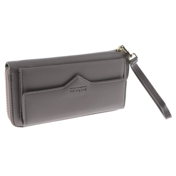 Cartera de Embrague de material cuero Sintético con Correa de Monedero Casual para Mujer gris