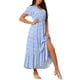 thumbnail image 4 of INSPIRE CHIC Vestidos de Verano para Mujeres Casual Cuello en V Con Corte Lateral Manga Corta Vestido de Sol Floral Maxi XL Azul, 4 of 6
