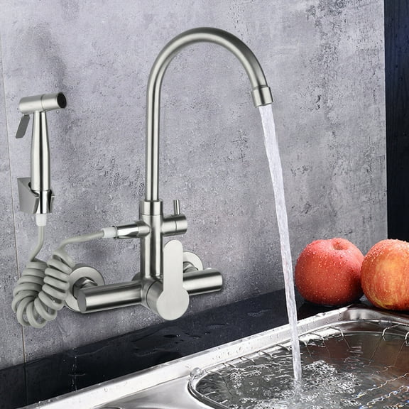 Miumaeov Wall Mounted Faucet 360 Degree Rotation Stainless Steel Kitchen Sink Faucet Warm and Cold Water One Handle Faucet with Bidet Spray Faucet for Bathroom Toilet