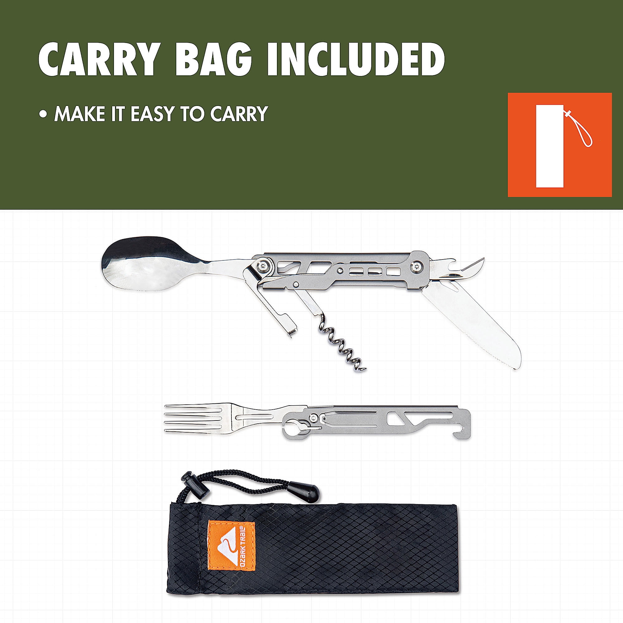 Ozark Trail 2-Piece Stainless Steel Camping Cutlery Set with Carrying Pouch