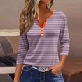 thumbnail image 2 of Womens 3/4 Sleeve T-Shirts V Neck Buttons Tops Neck Cute Tunic Floral Print Tops Basic Tees Blouses Fashion Loose Fit Pullover Casual Basic Shirts, 2 of 4