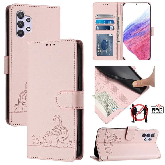Flip case for GANGXUN Samsung Galaxy A32 5G Wallet Case with Kickstand, Card Slots, RFID Block, Cat Design