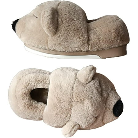 

PIKADINGNIS Cute White Bear Furry Slippers for Women Men Warm Fluffy Faux Fur Plush Soft Anti-skid House Shoes Indoor