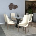 thumbnail image 2 of LeisureMod Modern Dining Chair Upholstered in Leather with Brown Rubberwood Legs Accent Kitchen Room Side Chairs Viva Series in Light Taupe, 2 of 11