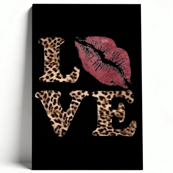 Leopard Print Love Lip Print Framed Canvas Wall Art - Wild Romantic Animal Print Decor For Bedroom, Living Room, Dorm 8*12inch(20*30cm)