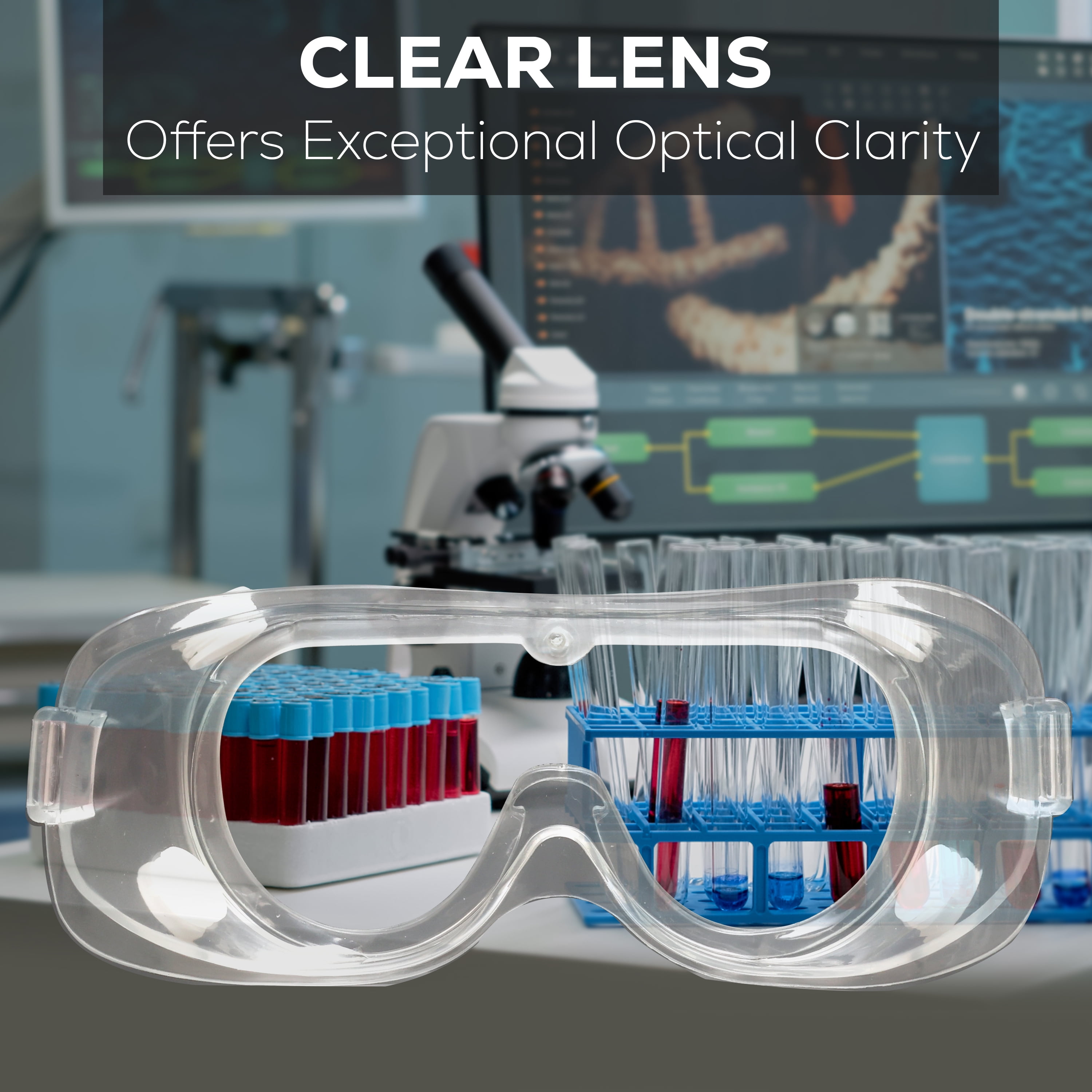 Bison Life 3 Pack Anti-Fog Clear Safety Goggles, Chemical and Splash Resistant, Adjustable Strap, ANSI Z87+
