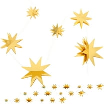 HONMEET Paper Hanging Decorations Star Garlands Streamer Golden 4 Set 7.1x7.1in