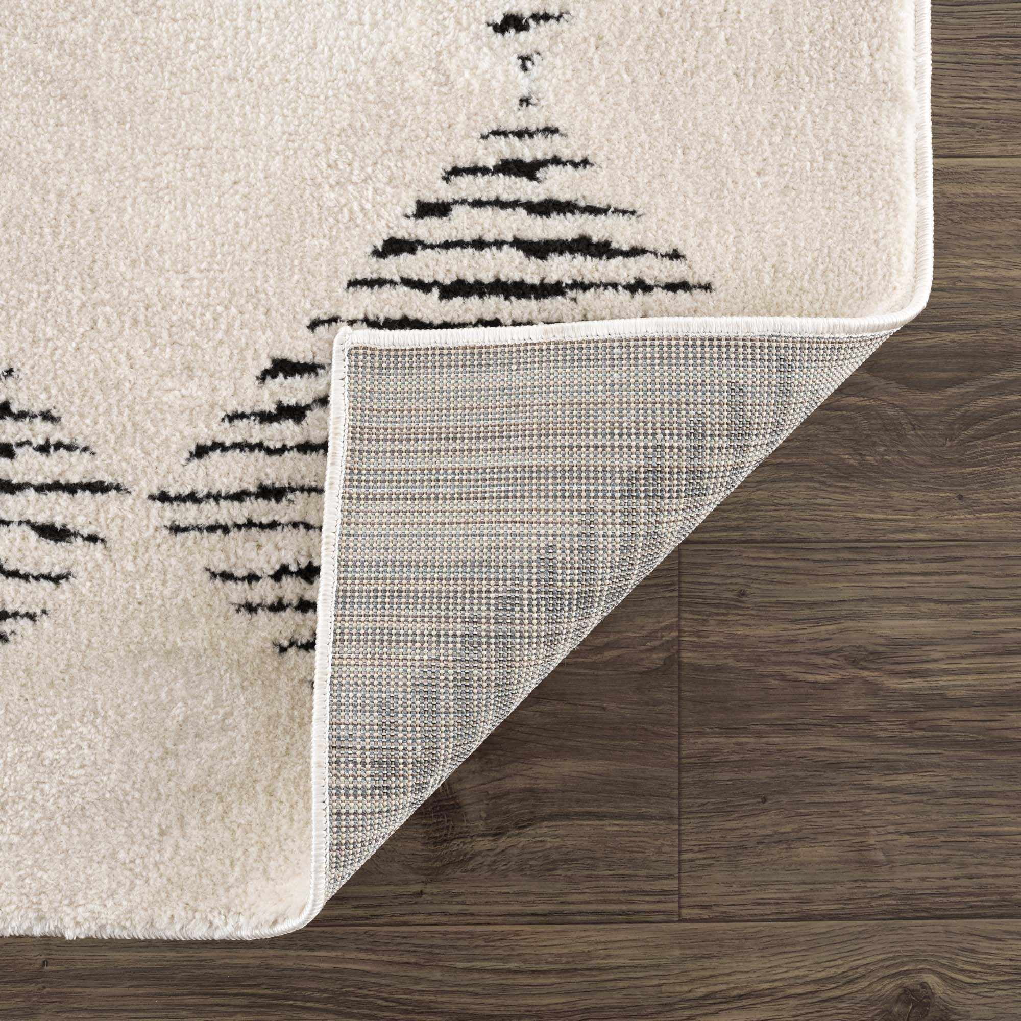Hauteloom Mahsa Living Room, Bedroom Area Rug - Bohemian Farmhouse Square Tile Pattern - Cream, Black - 5'3" x 7'
