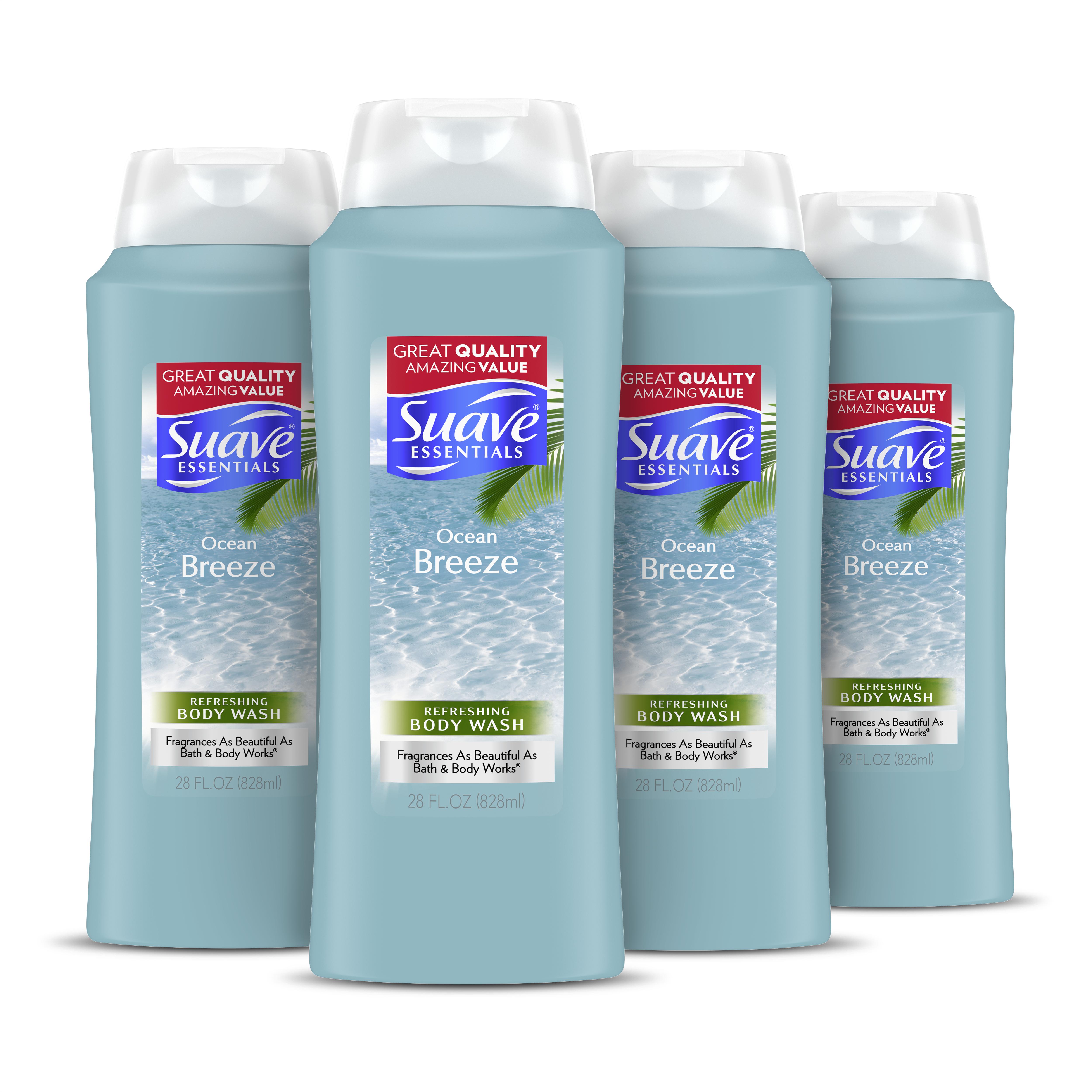 Suave Essentials Body Wash with Vitamin E Ocean Breeze 28 oz 4 Count