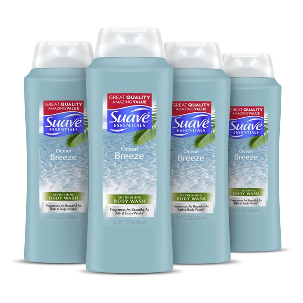 Suave Essentials Body Wash with Vitamin E Ocean Breeze 28 oz 4 Count