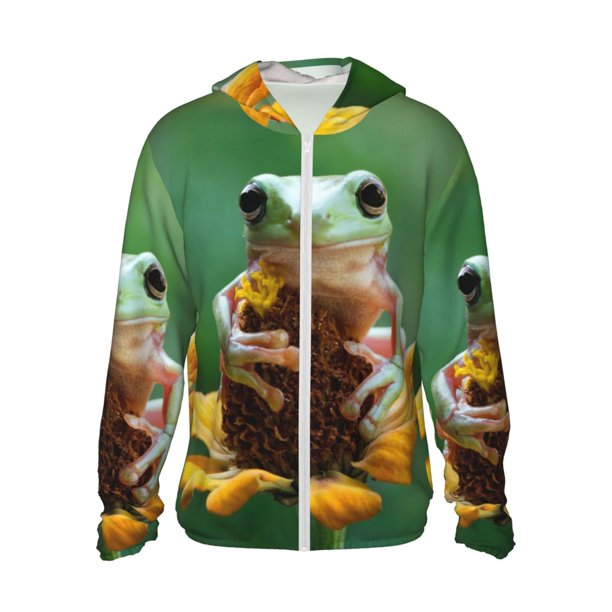 Balery Tree Frog Sitting On Sunflowes Sudadera ligera de manga larga con capucha y protección solar UPF 50+ para hombre y mujer, ideal para pesca y running-X-Large