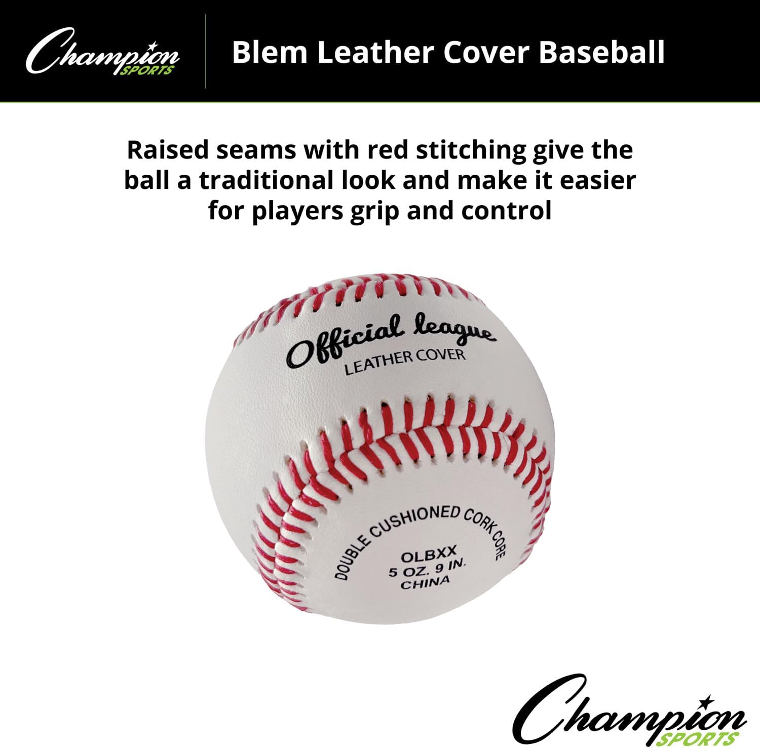 Champion Sports Leather Baseball Set: Dozen Indoor / Outdoor Genuine Leather Official League Baseballs for Practice Training or Real Game - OLBXX Pack of 12