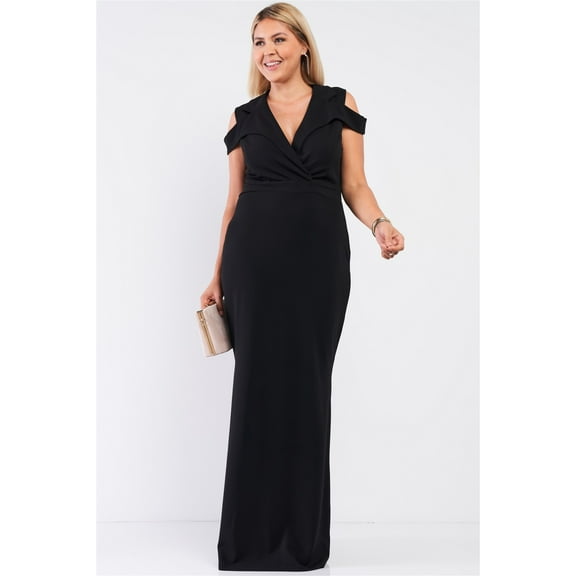 Plus Black Sleeveless Collared Plunging V-neck Maxi Dress  2XL