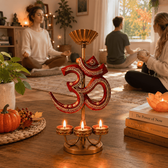 Tealight Candle Holder for Showpiece, Home Decor, Spiritual Decor | 30 x 16.5 x 9 cm | 0.63 lb Om Diya Holder