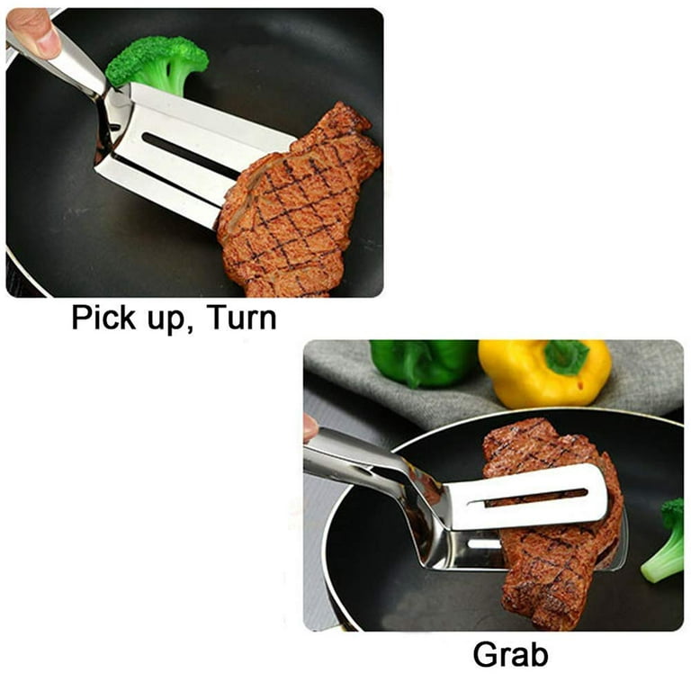3 in 1 SUS 304 Stainless Steel Steak Clamps Cooking Tong Double Sided  Spatula 10 inch Multifunctional Food Flipping Spatula Tongs Clip For Bread  Hamburger BBQ Meats Pizza Pies Bread Fish Beefsteak