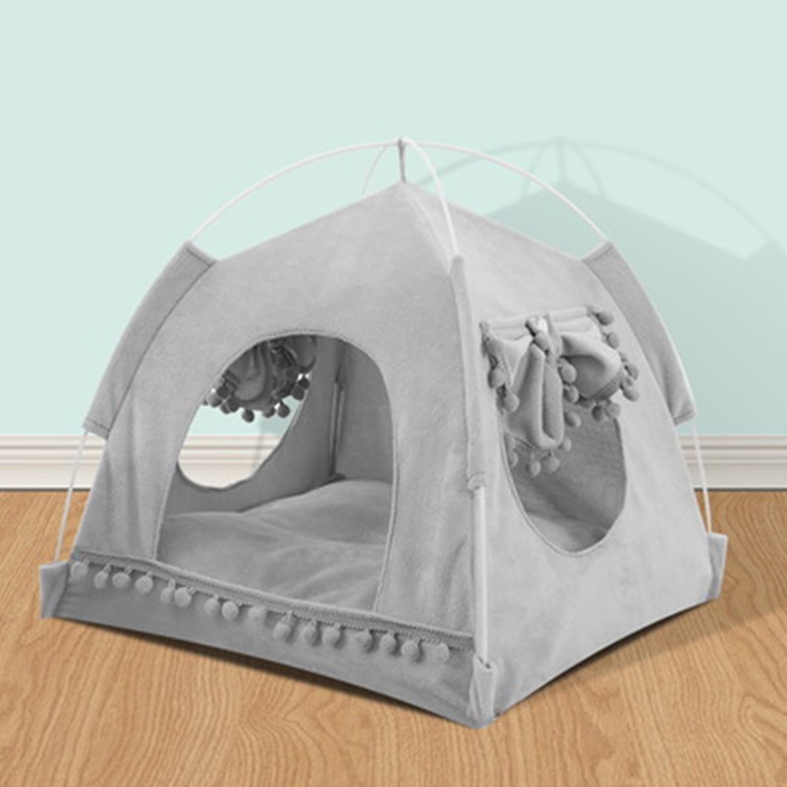 Roiihwy Cat Tent With Ground Nails Outdoor/Indoor, Cat and Dog Waterproof Tent House Washable, Cave Nest Bed for Cat, Bunny and Small Animal, Gray