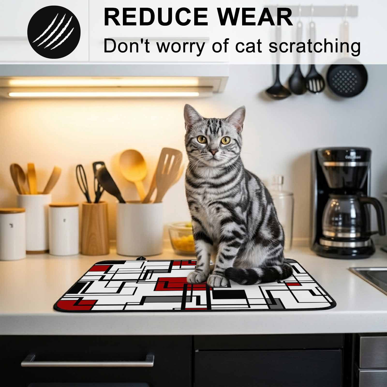 Red Geometric Stove Top Cover for Electric Stove, Heat-proof & Non Slip Glass Top Stove Cover Protector, Modern Black Gray Abstract Striped Art Kitchen Flat Cooktop Rubber Mat 28.5x20.5 Inches