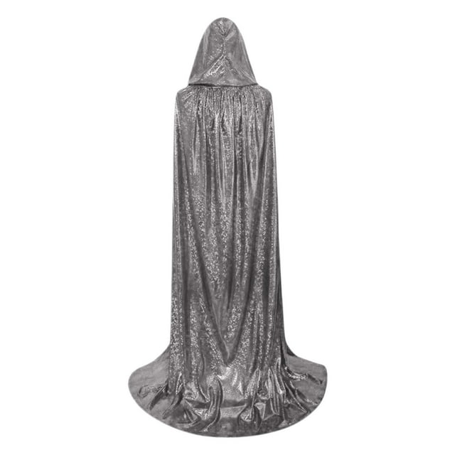 Aocisk Hooded Cloak For Adults Elegant Shiny Cape Themed Event Wear Silver 130