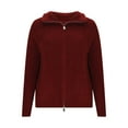 thumbnail image 6 of Zip up Cardigans for Women Fall Trendy Long Sleeve Chunky Sweater Cardigan Knit Open Front Collared Zipper Sweaters Coat (L, Wine), 6 of 8