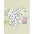 thumbnail image 2 of Suealasg Newborn Infant Girls 4th of July Clothes Popsicle Print Short Sleeve Pleated Romper Bodysuit+Headband Baby Girls Independence Day Summer Outfit, 2 of 9