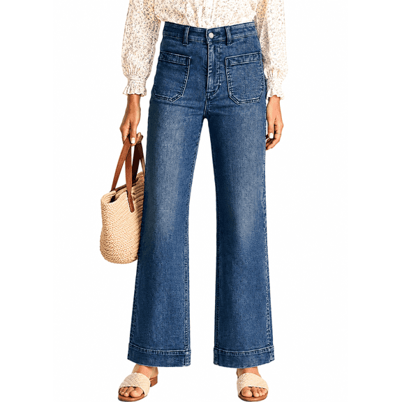 DOKOTOO Women's Wide Leg Jeans High Waisted Stretchy Straight Leg Denim Pants with Pockets Loose Fit Trendy Jeans for Casual (Sizes 4-18)