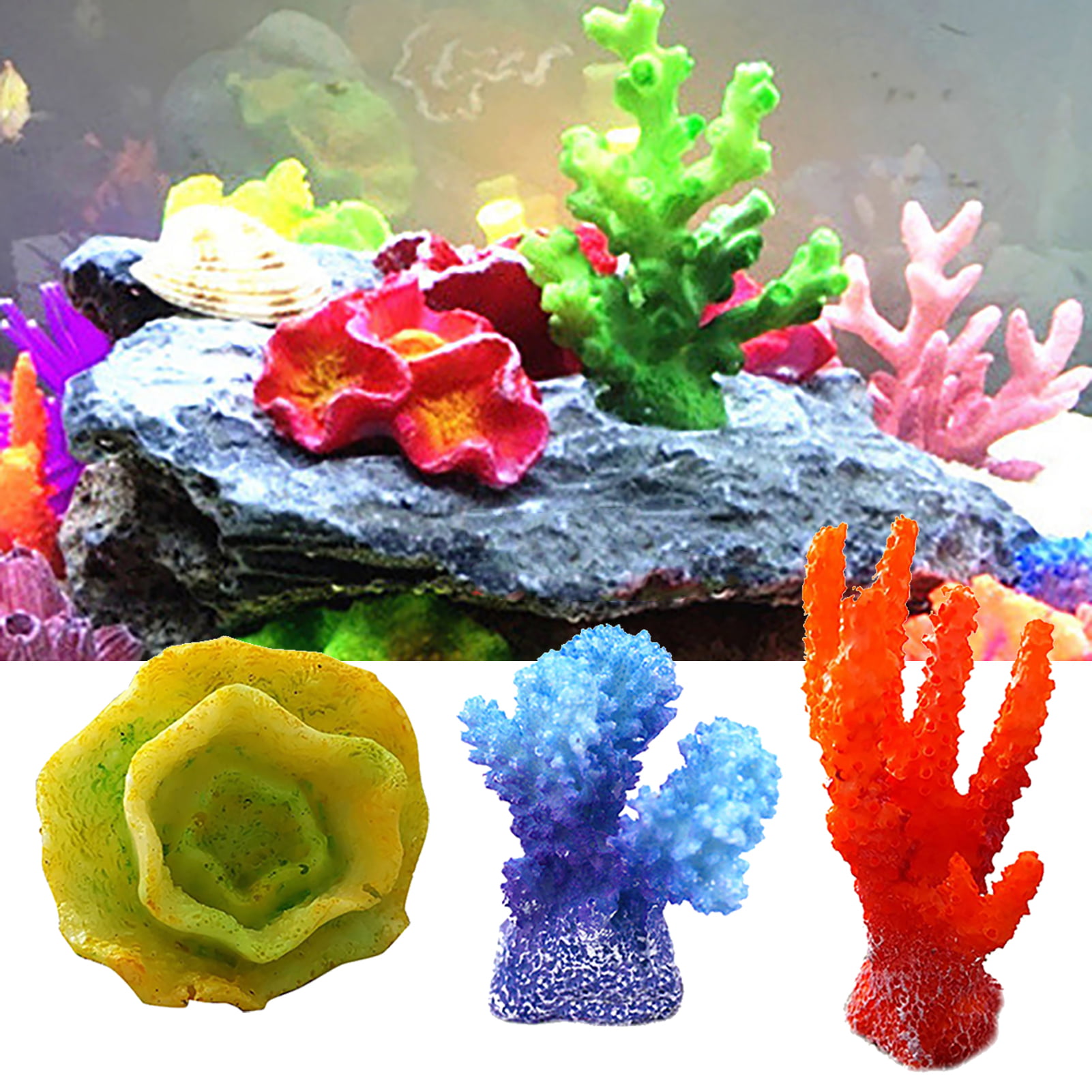 7 Pcs Artificial Plant Coral  Fake Coral Ornament Deco for Aquarium Fish Tank 