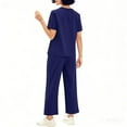 thumbnail image 5 of 2 Piece Sets for Women Casual Summer Travel Vacation Outfits Short Sleeve Wide Leg Crop Pants Lounge Sets Dark Blue XXL, 5 of 7