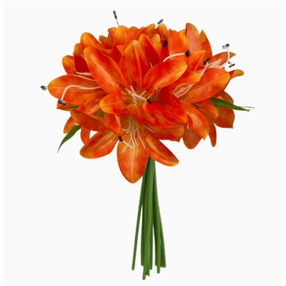 Artificial Lily Flowers Artificial Orange Lilies, Silk Lily Flowers for Vase Arrangement Wedding Party Home Decor, Lily Bouquet Centerpiece for Table Decor, Lily Flowers