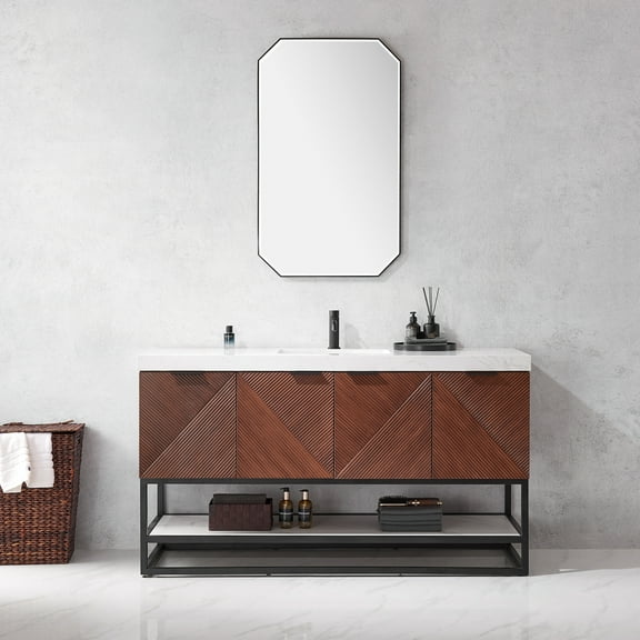 Mahon 60B" Single Bath Vanity in North American Deep Walnut with White Grain Top
