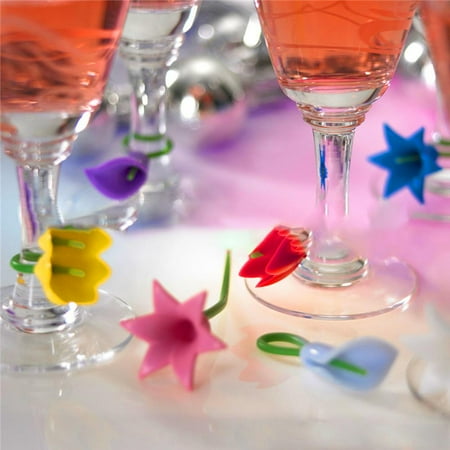 Tea Cup Wine Glasses Uk Greensen 6pcs Silicone Glass Wine Flower Pattern Label Multi Color Recognizer Tea Mug Cup Marker Bottle ()