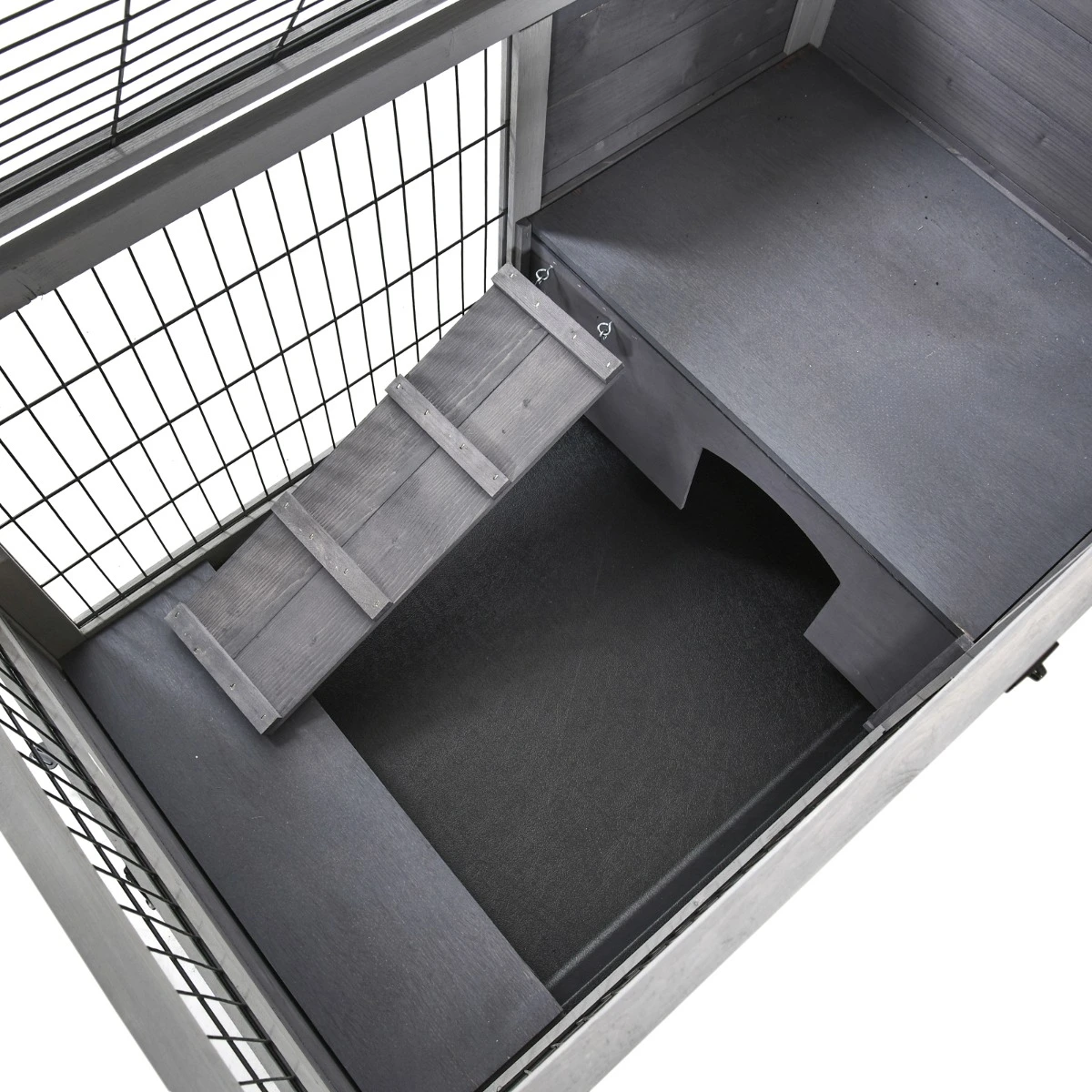 Pefilos 35.5" Wooden Rabbit Hutch for Indoor with Ramp, Removable Tray and Universal Wheel, Small Animals Habitat Bunny Enclosure, Gray
