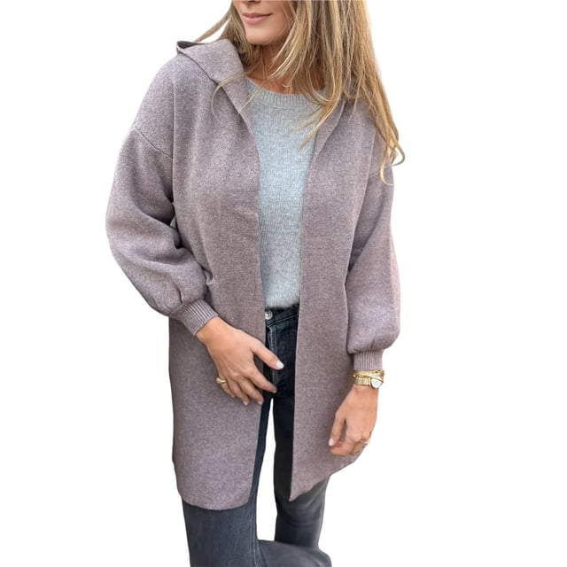 Cárdigan de Punto para Mujer, Abrigo de Abrigo Extragrande con Capucha y Abertura Frontal Púrpura XL