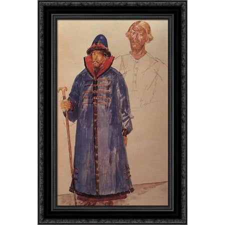 Costumes and make up to the tragedy of Pushkin's Boris Godunov 18x24 Black Ornate Wood Framed Canvas Art by Petrov Vodkin, Kuzma