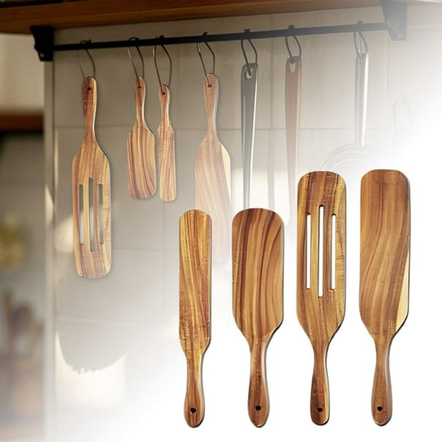 Binwennn 4 Piece Wooden Kitchen Utensil Set Spoon Turner & Holder Cooking Tools For Home Chefs Wooden Cooking Utensils Holder Kitchenware Set Dishes Cooking Utensils Set Stainless Steel Rose Mini Rice