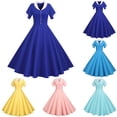 thumbnail image 1 of CEHVOM Robe d'Été 2024 pour Femmes, Robes Vintage Évasées pour Femmes Rétro Années 1950 60, Robes Vintage Évasées à Col en V et Col Cape, 1 of 7