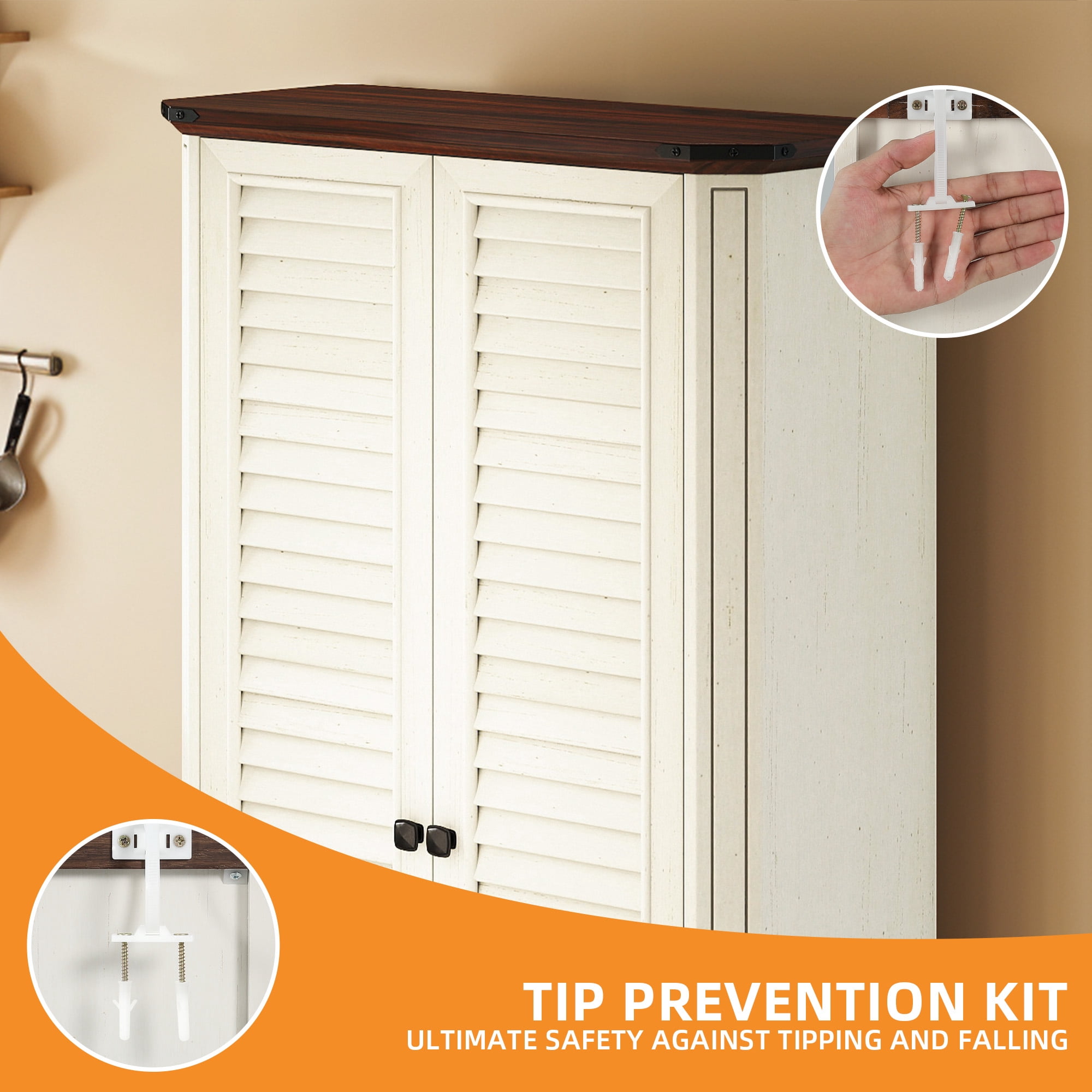 Craftian Pantry Storage Cabinet with Doors & Adjustable Shelves, 67"H Tool Cabinet with Hooks, White