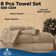 thumbnail image 6 of Dan River 8 Piece Towel Set Soft Quick Drying Cotton Bath Towel For Gym, Spa and Bathroom - Tan, 6 of 9